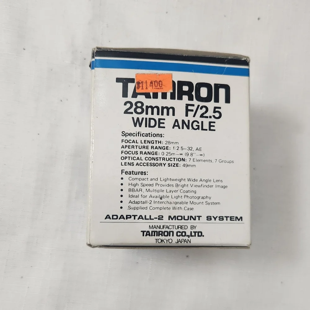 TAMRON 28mm F2.5 BBAR ADAPTALL 02B MANUAL FOCUS WIDE ANGLE LENS & Fd Adapter
